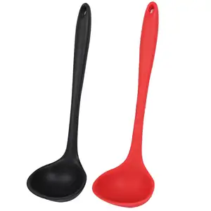 Non Stick Silicone Ladle Soup Spoon Curved Handle Heat Resistant Round Scoop Silicone Ladle Soup Spoon