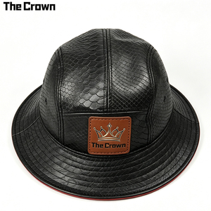 Chapeau Bob Personnalisé en Similicuir Respirant avec Logo, Vente en Gros, Texture Écaille Gaufrée, Patch en Cuir Avant, Fabricant - Product Image 2