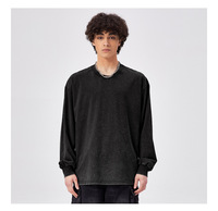 230g Drop Shoulder Oversized Langarm T-shirt van 100% katoen, custom unisex, gewassen retro hals, hiphop stijl, heren kleding