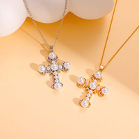 Abordable Strass Perle Rubis Croix Pendentif Chaîne en Argent Collier Hypoallergénique Pas Cher Collier Garçons Collier