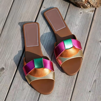 Sandales plates à bout ouvert de bonne qualité pour femmes, sandales croisées, pantoufles de créateur tendance pour dames
