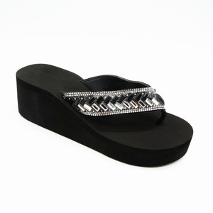 Tongs à semelles compensées pour femmes, chaussures d'été brillantes de strass - Product Image 3