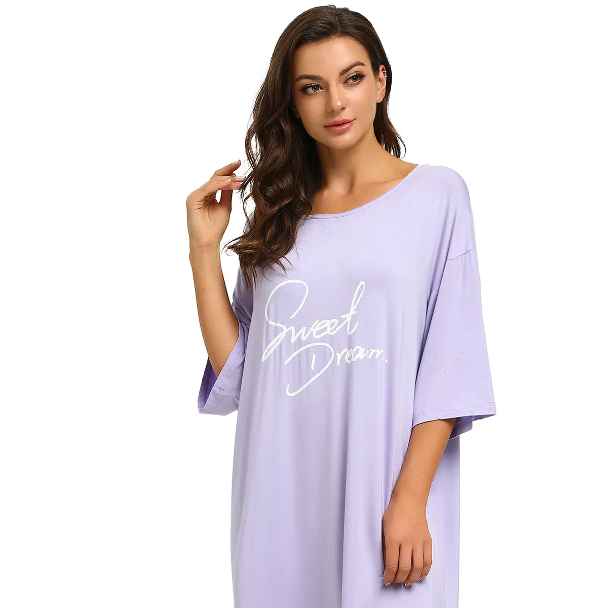 Women's Viscose Nightgowns Soft Sleepshirts Comfy Nightshirt for Women Short Sleeve Gowns Round Neck Night Dress