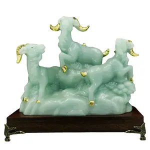 2023 Resin Crafts Desktop Decoration Goat Figurine Animal Ornaments Blue Jade Three Goat Sculpture