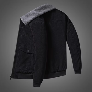 Chaqueta de manga larga con forro polar de cordero para hombre, chaqueta con logotipo personalizado, chaqueta informal de pana Vintage para hombre, abrigo de invierno - Product Image 2