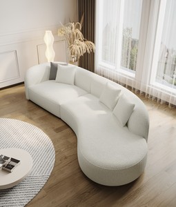 Canapé d'angle moderne en laine d'agneau et polaire, trois places, carré, rembourré, écologique, pour salon ou hôtel, blanc bouclé - Product Image 2