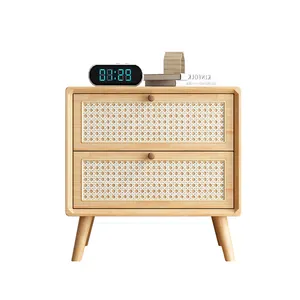 Comodino nordico minimalista in legno massello e rattan con 2 fatto a mano rattan cassetti decorativi mobili camera da letto