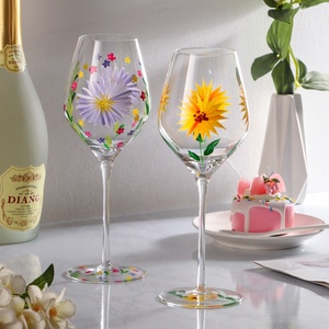 Verres à vin en cristal colorés, peints à la main, à long pied, soufflés à la main, style vintage, pour cadeaux, mariages, fêtes et bars - Product Image 3