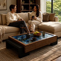 Table basse de salon moderne haut de gamme avec plateau en pierre de cristal colorée et structure en MDF pour villa et hôtel