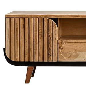 Mueble de TV de Madera Maciza Estilo Rústico con Patrones Tallados a Mano y Almacenamiento Práctico para Sala de Estar Moderna - Product Image 3