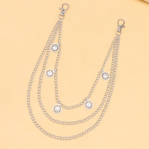 โซ่คล้องกางเกงโลหะหลายชั้นพร้อมจี้รูปพระอาทิตย์ โซ่คาดเอวสไตล์ฮิปฮอปสำหรับใส่ลำลอง สีเงินทิเบต - Product Image 4