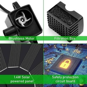 1.4W <b>Solar</b> Powered Floating Bird Bath <b>Pump</b> Kit Waterproof IP68 Material for Garden Patio Use Outdoor Compatible P-0014S Plastic - Product Image 5