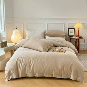 Housse de <span class=keywords><strong>couette</strong></span> et taies d'oreiller en coton lavé de qualité supérieure, respirantes et confortables pour la maison et l'hôtel - Product Image 4