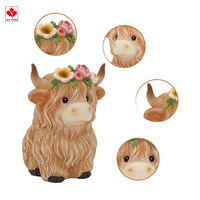 Highland vache Gnome résine Statue marron petit troupeau de vaches pour printemps été jardin ornement Cottage cadeau plateau statuette à plusieurs niveaux