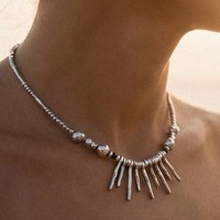 Collier artisanal en argent sterling S925, pendentif minimaliste texturé martelé, chaîne en bambou, bijoux spirituels, OEM/ODM, faible MOQ