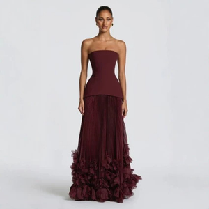 OUDINA - Vestido Largo <span class=keywords><strong>de</strong></span> Fiesta con Hombros Descubiertos, sin Tirantes, con Flores 3D, <span class=keywords><strong>de</strong></span> Malla, para Banquetes y Eventos Nocturnos - Product Image 2