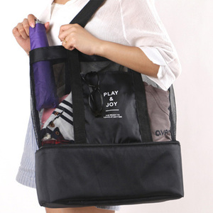 Sac de plage en maille personnalisé, fourre-tout avec 6 canettes isolées, sacs à vin plus frais, capacité de <span class=keywords><strong>21l</strong></span>, épicerie surdimensionnée, imperméable pour pique-nique - Product Image 1