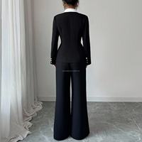 Traje de Dos Piezas Elegante para Mujer con Logotipo Personalizado, Blazer Cruzado con Solapa en Contraste, Pantalón de Pierna Ancha de Cintura Alta, Tallas Grandes