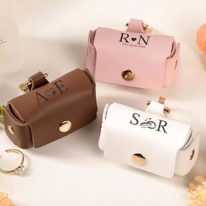 <b>Travel</b> Holder Dual Ring Case for Wedding <b>Bands</b> - Pet Collar Rings Bearer Pouch With Snap Closure - Product Image 1