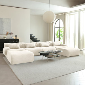 Corner Modular Cloud Couch Luxury Set 5 Piece Grey Corduroy Fabric Modular Modern Sectional With Chaise - Product Image 4