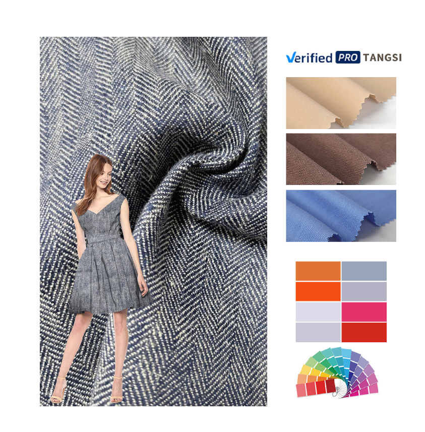 Customized Blue Special Dsn Yarn-Dyed Medium Weight Fabric 55% Linen 45% Viscose Fabric for Clothing