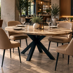 <b>Industrial</b> Style Solid Mango <b>Wood</b> Oval Restaurant <b>Table</b> Contemporary Design Rustic Finish Modern <b>Dining</b> Furniture - Product Image 1