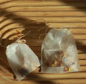 Bolsa de té de fibra de maíz biodegradable, bolsa de té con cordón, no tejida, PLA