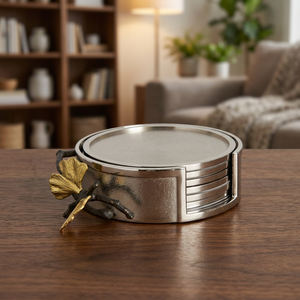 Olive Branch <b>Silver</b> Eco-Friendly Metal American Style Round <b>Coaster</b> Set of 6 - Product Image 3
