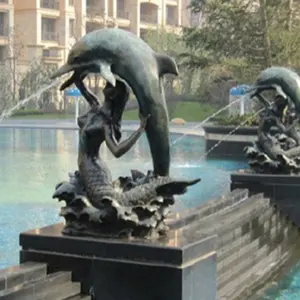 Moderne Home Garden Decor Messing Outdoor Bronzen Dolfijn En Mermaid Fontein Sculptuur Levensgrote Bronzen Standbeeld
