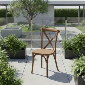 Silla Moderna de Resina para Exteriores con Respaldo Cruzado, Color Castaño, Resistente a la Intemperie, Ajustable, Fuerte y Duradera, Ideal para Hoteles y Comedores - Product Image 1