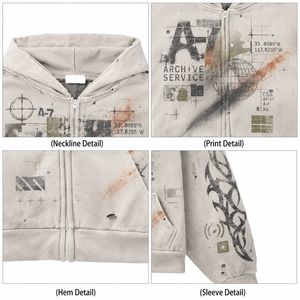 เสื้อฮู้ดดี้ซิปแบบโอเวอร์ไซส์ 450 กรัม พิมพ์ลายกราฟิกแบบซันเบลช ทรงบ็อกซี่ สตรีทแวร์สั่งทำพิเศษสำหรับผู้ชาย - Product Image 3