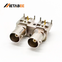 Connecteur BNC femelle double port à angle droit pour carte PCB, 75 Ohm, montage traversant, réceptacle coaxial pour communication audio et vidéo