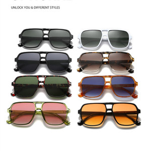Lunettes de soleil carrées surdimensionnées rétro 2026 avec logo personnalisé, monture large double pont, couleur gelée, protection UV400 pour hommes et femmes - Product Image 3