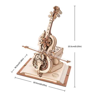 Robotime Rokr DIY Montar Brinquedos AMK63 Magic Cello Model Kits Mecânica Music Box 3D Puzzles De Madeira Para Adultos