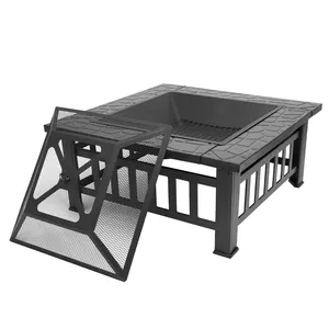 Mesa cuadrada de Metal para exteriores, fogón para Patio, estufa de jardín, estufa de leña con pantalla de chispa