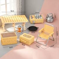 Kit Model Lanskap Mikro DIY untuk Perkemahan, Set Furnitur Miniatur Rumah Boneka, Meja Mini, Kursi, Ketel, Kompor, Mainan Bangunan