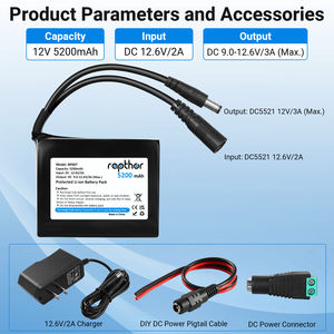 랩터 충전식 <span class=keywords><strong>12V</strong></span> 5200mAh 리튬 이온 배터리 팩 충전기와 호환 <span class=keywords><strong>12V</strong></span> 장치 DC5521 포트, DIY 프로젝트 등 - Product Image 2