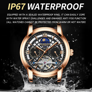 Reloj Mecánico Automático Multifuncional para Hombre, Correa de Cuero, Deportivo, Resistente al Agua, Resistencia al Agua de 30 m, Reloj Negro - Product Image 4