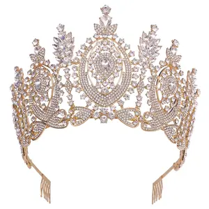 Di alta qualità grandi pietre preziose 10 cm grande corona pettine principessa e regina corona di nozze diadema per le donne