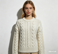 Pull tricoté à col rond pour femme, 50% laine 50% acrylique, simple boutonnage, manches longues, toucher doux, logo personnalisé, du fabricant