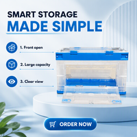 Caisse de rangement pliable avec couvercle, panneau transparent, en plastique, pliable, organisateur de maison, empilable, boîte de rangement pour chambre à coucher, placard