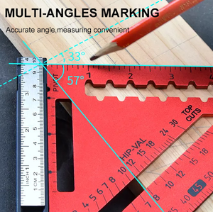 Règle triangulaire métrique en alliage d'aluminium de 7 pouces pour le travail du bois, équerre rapide, rapporteur d'angle, outils de mesure avec bulle - Product Image 6