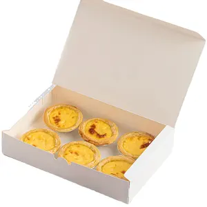 Logo kustom barang termurah dicetak 6/8 buah tart telur muffin kue keju kemasan kue mangkuk kotak kertas kraft putih dengan tutup