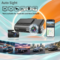 Caméra de tableau de bord à double objectif, avant 4K, arrière 1080P, WiFi, détection de mouvement, vision nocturne supérieure, carte SD 256 Go, enregistrement en boucle, enregistreur vidéo GPS