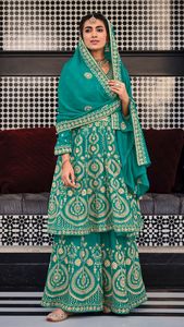 คุณภาพพรีเมี่ยมการออกแบบล่าสุด Georgette เย็บปักถักร้อยทำงาน Salwar Kameez กับ Dupatta ผู้หญิงแฟชั่นผู้ผลิต - Product Image 5