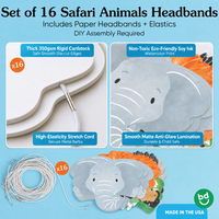 Serre-têtes en papier Animaux de la Savane & Accessoires Photo 16 Pièces Couronnes d'Animaux Sauvages pour Fêtes Anniversaires et Baby Showers