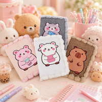 Carnet en peluche chat moelleux avec pochette en sherpa, bordure à pompons, journal kawaii dessin animé, cadeau mignon pour étudiant