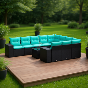Set Divano da Giardino in Polyrattan Nero con Cuscini, 10+ Posti, Arredamento da Esterno dal Design Contemporaneo - Product Image 2
