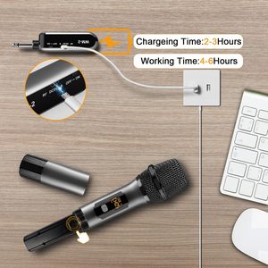 <b>Wireless</b> Dynamic Handheld Microphone Set Rechargeable UHF <b>Receiver</b> Noise Cancelling 200ft Range Plug Play Cordless Metal - Product Image 4