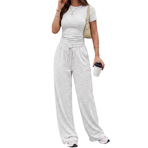 Trajes de Dos Piezas para <span class=keywords><strong>Mujer</strong></span>, <span class=keywords><strong>Tallas</strong></span> Grandes, Suaves y Cómodos, Corte Holgado, Pantalones Anchos a Juego, Tiempo de Entrega: 15 Días - Product Image 3